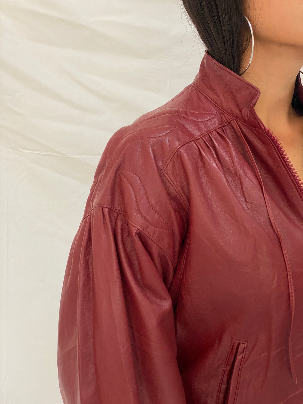 Rare Vintage Humberto J'Re Maroon Leather Bomber Dolman Sleeve Jacket - L