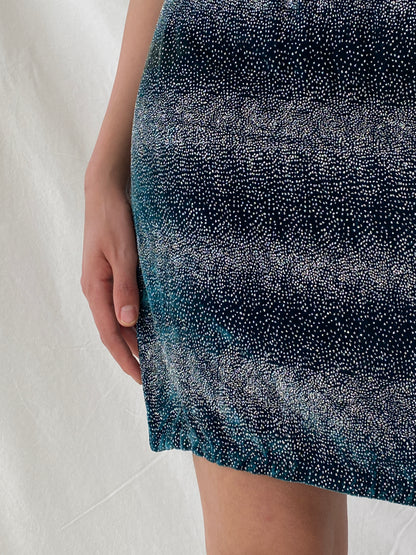 Vintage 90s Handmade Shimmery Turquoise Velvet Party Skirt - S