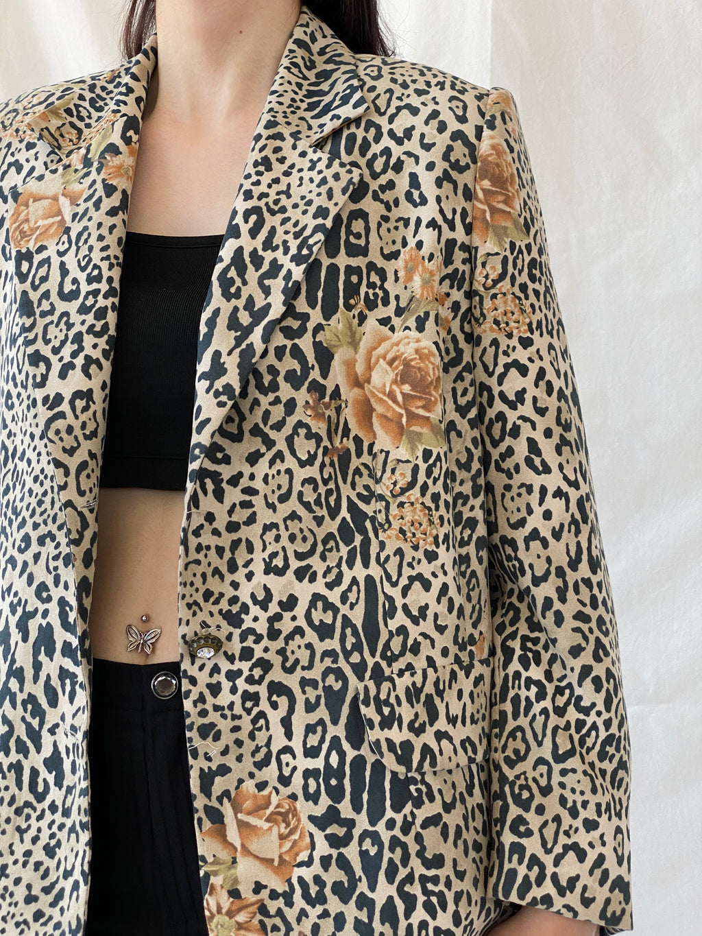 سترة بليزر بنية سوداء بطبعة جلد الفهد من SELMA - مقاس XL