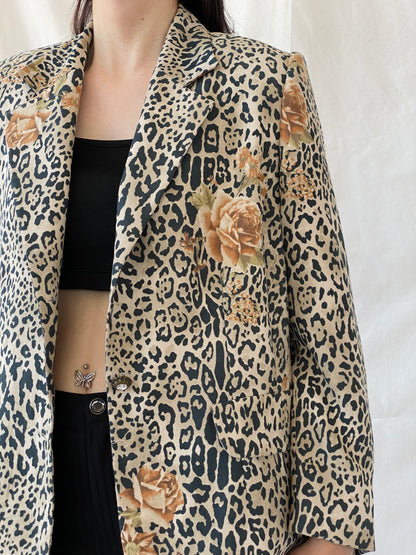 Statement SELMA Leopard Print Floral Brown Black Blazer - XL