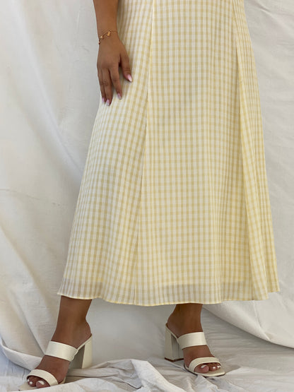 Vintage Principles Gingham Print Yellow Maxi Dress - XL