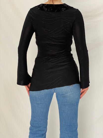Vintage Dantela Essentials Black Velvet Collar Grunge Top – S