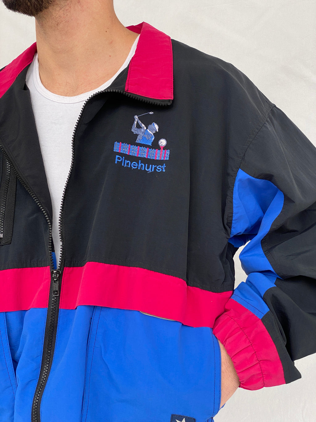 جاكيت رياضي أسود من ستاربس بتصميم عتيق من الثمانينيات والتسعينيات - مقاس كبير