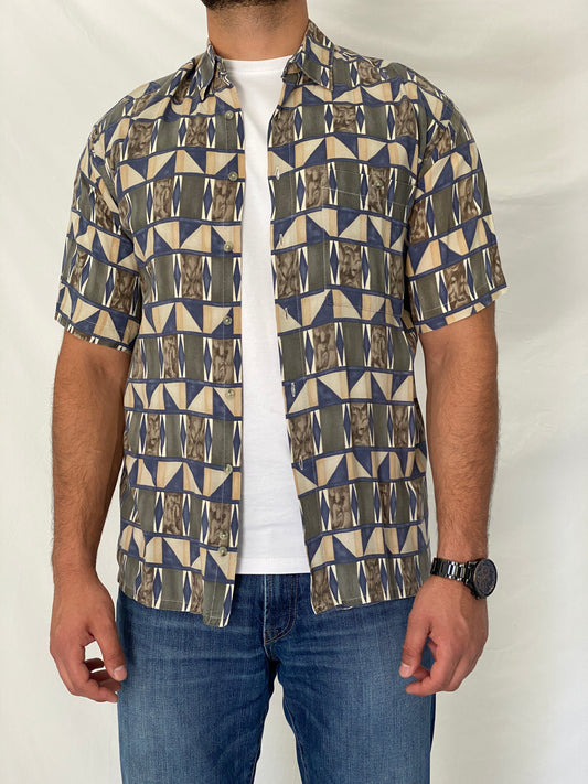 Vintage Campia Moda Geometric Shirt Abstract Short Sleeve Button-Up – M