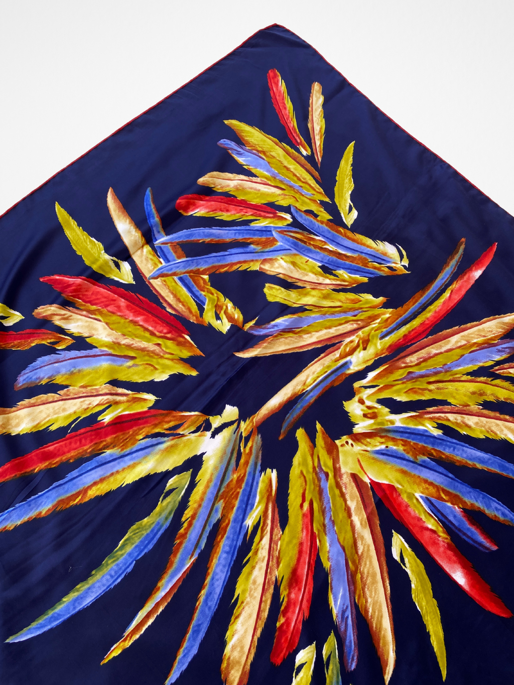Beautiful Lora West Navy Vibrant Abstract Feather Satin Square Scarf