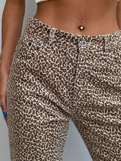 Vintage Y2K GAP Leopard Print Straight Leg Jeans Brown Animal Print - S