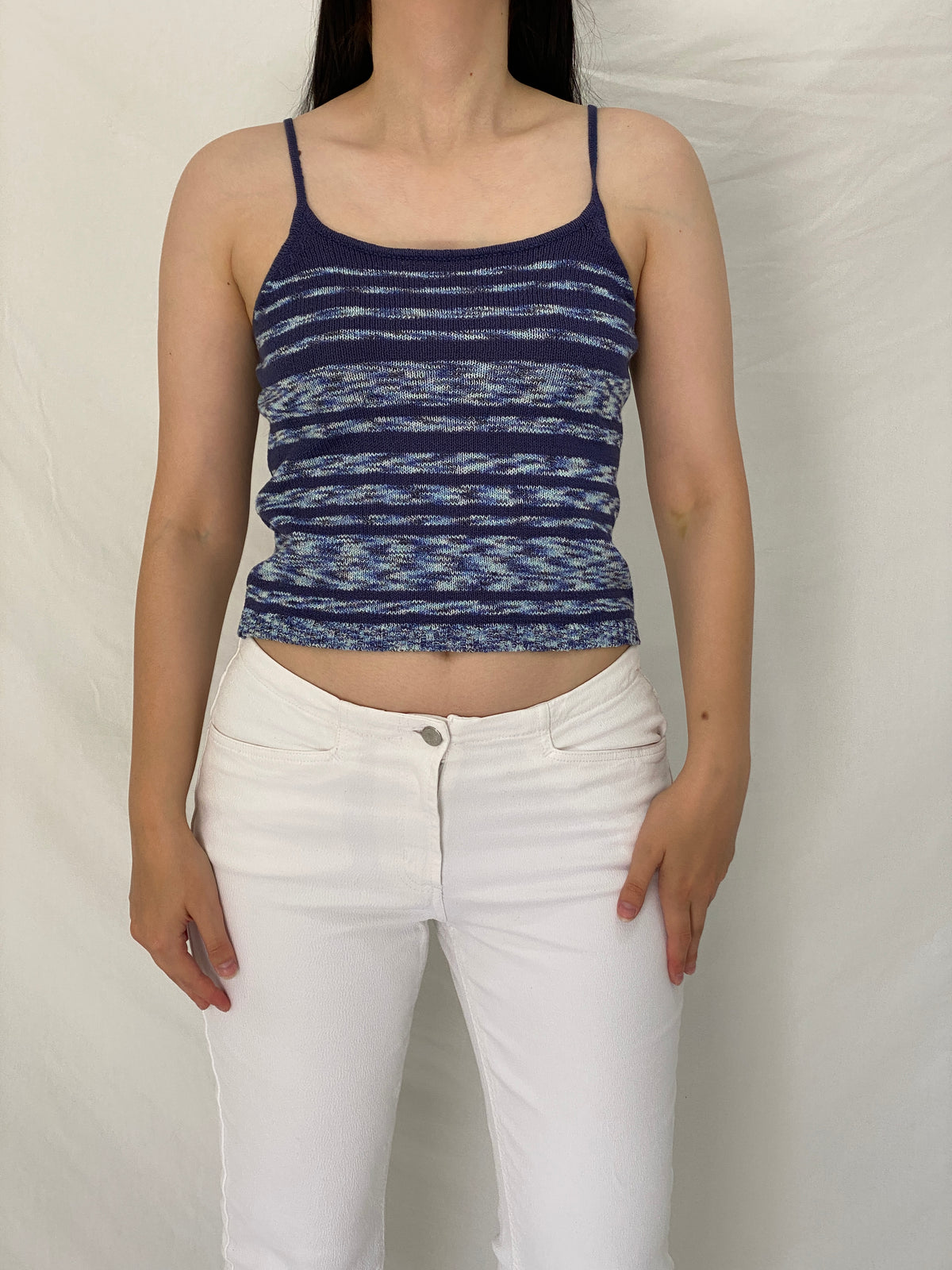 Vintage Y2K Mixin Blue Marled Knit Striped Cami Tank Top – S Vintage Y2K Mixin Blue Marled Knit Striped Cami Tank Top – S