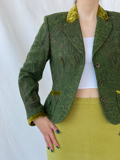 Vintage 90s Ever Green With Velvet Details Blazer - M