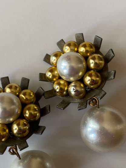 Vintage 1950s Coro Craft Green Rhinestone Gold Tone Clip-On Earrings