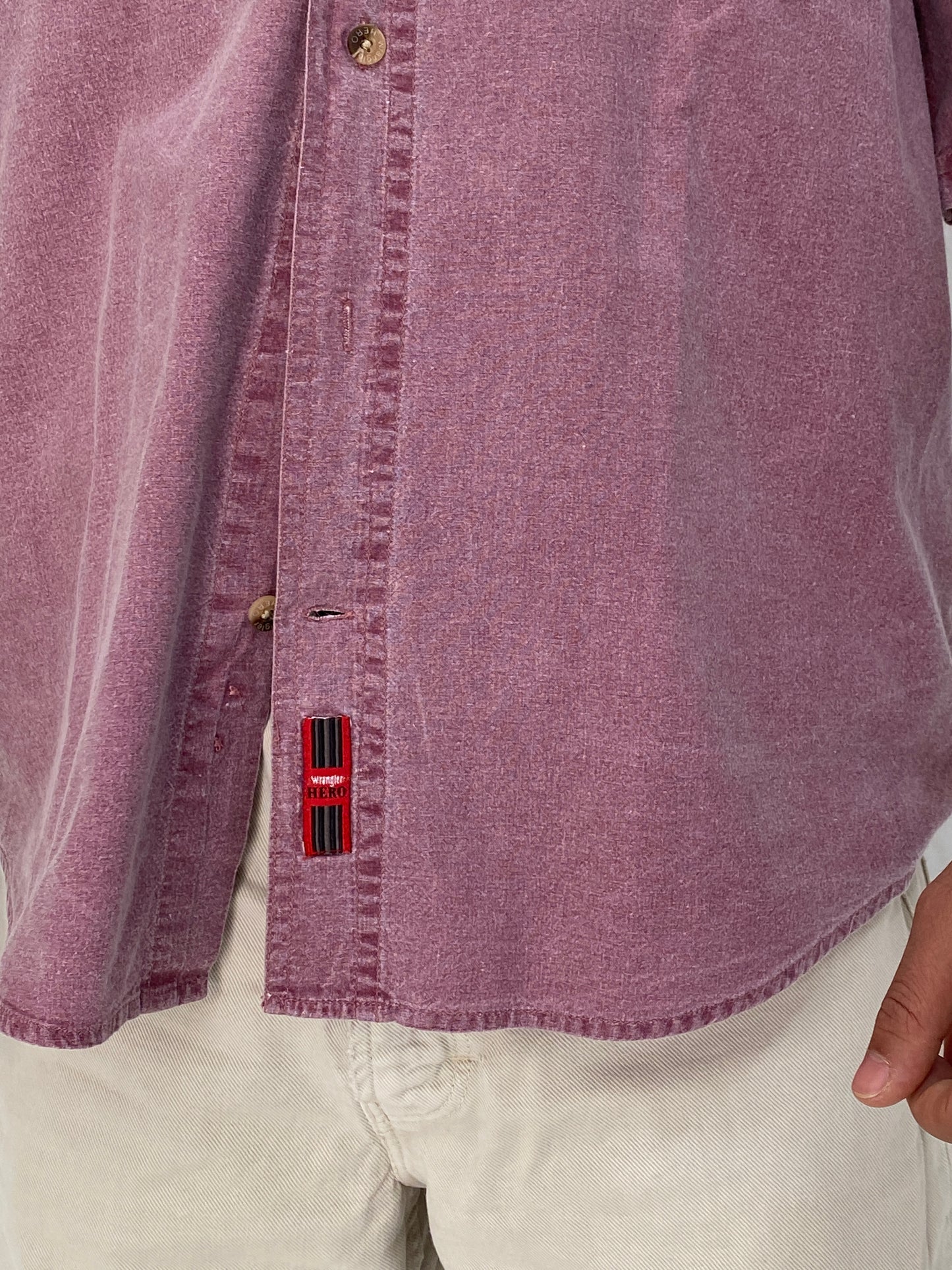 Vintage Wrangler HERO Washed Purple Cotton Shirt Oversized Workwear Shirt - M