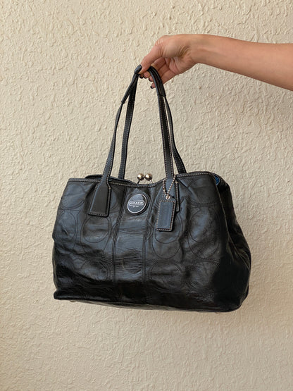 Vintage Y2K Coach Black Embossed Leather Shoulder Tote Bag Style F15658