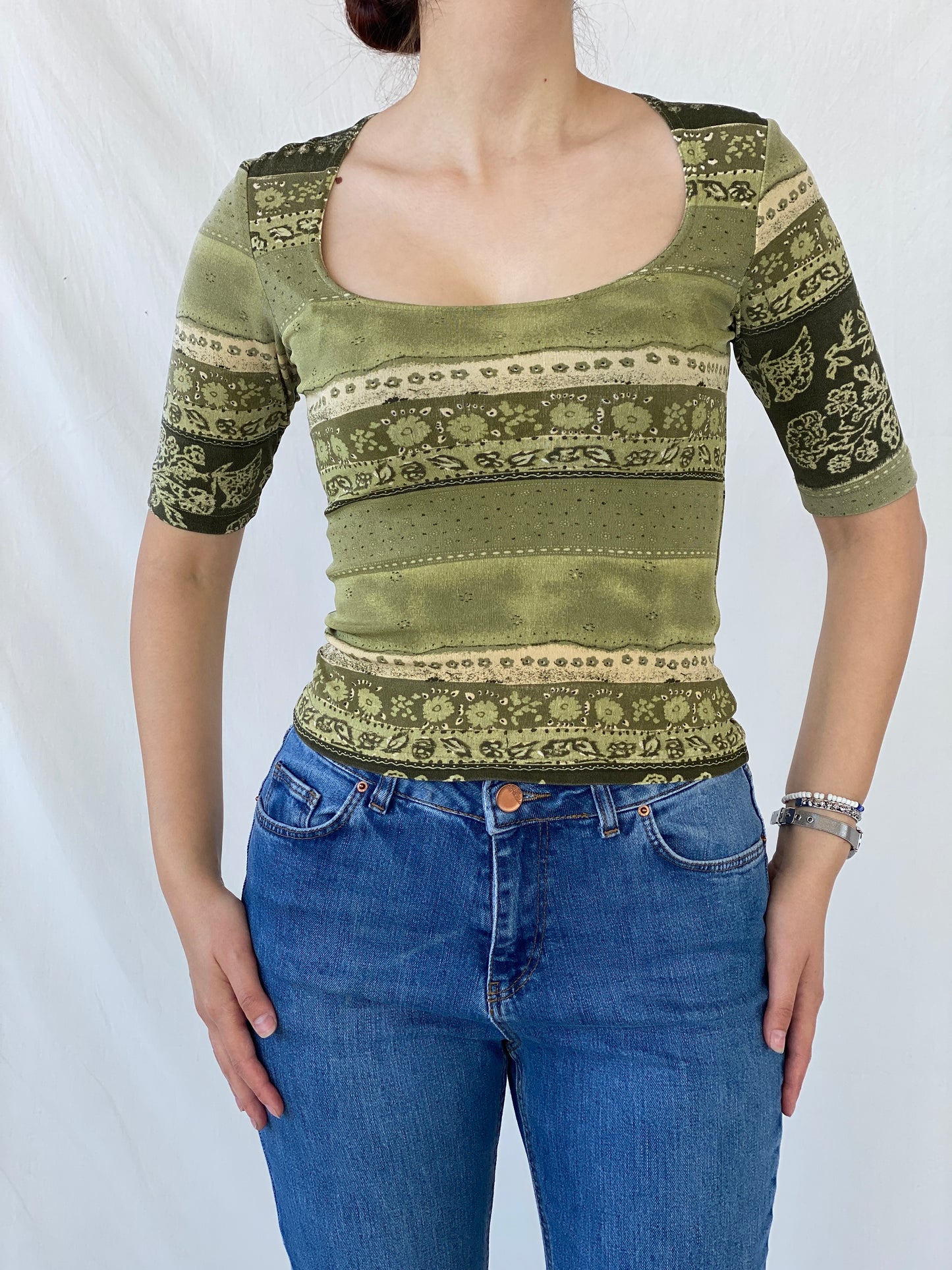 Vintage Daniel Laurent Paisley Print Green Women’s Top - M