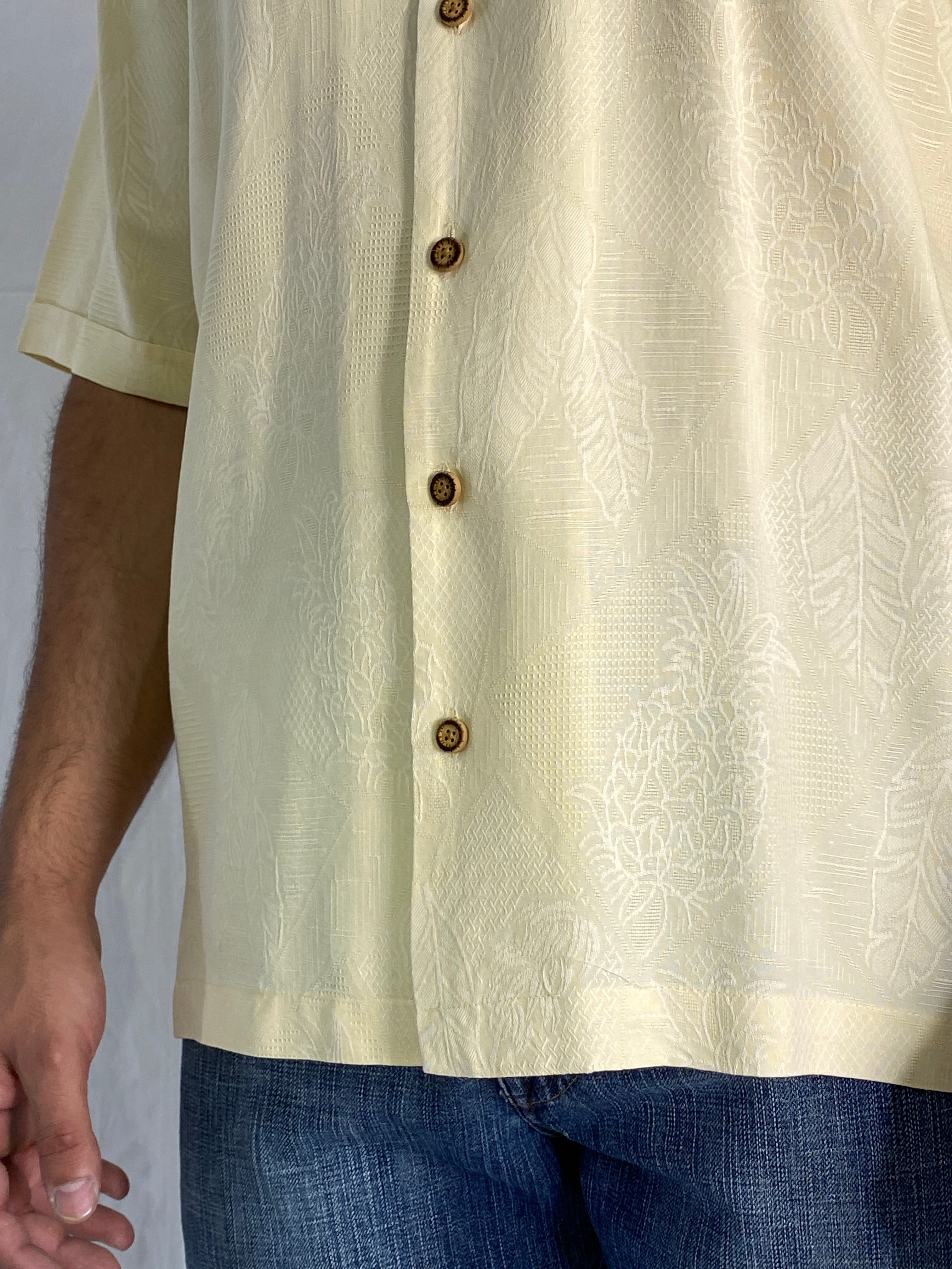 Vintage Jamaica Jaxx Men’s Hawaiian Textured Pineapple Leaf Silk Shirt - L