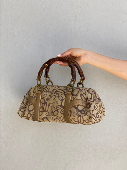 Y2K Bebe Monogram Canvas & Bamboo Handle Bag Beige Brown