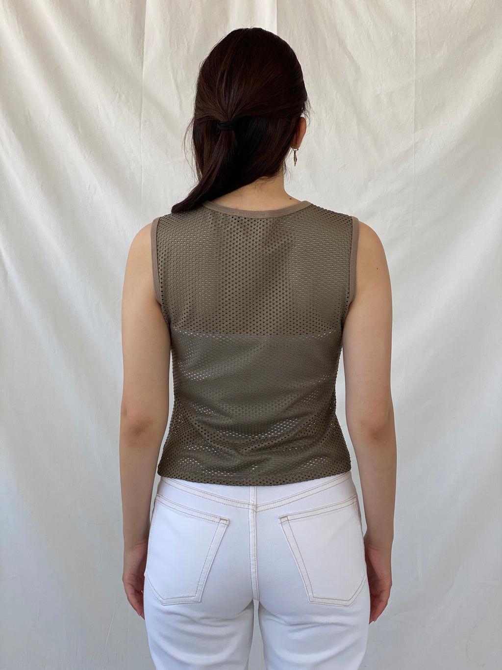 Y2K Red Herring Perforated Mesh Sleeveless Top - L