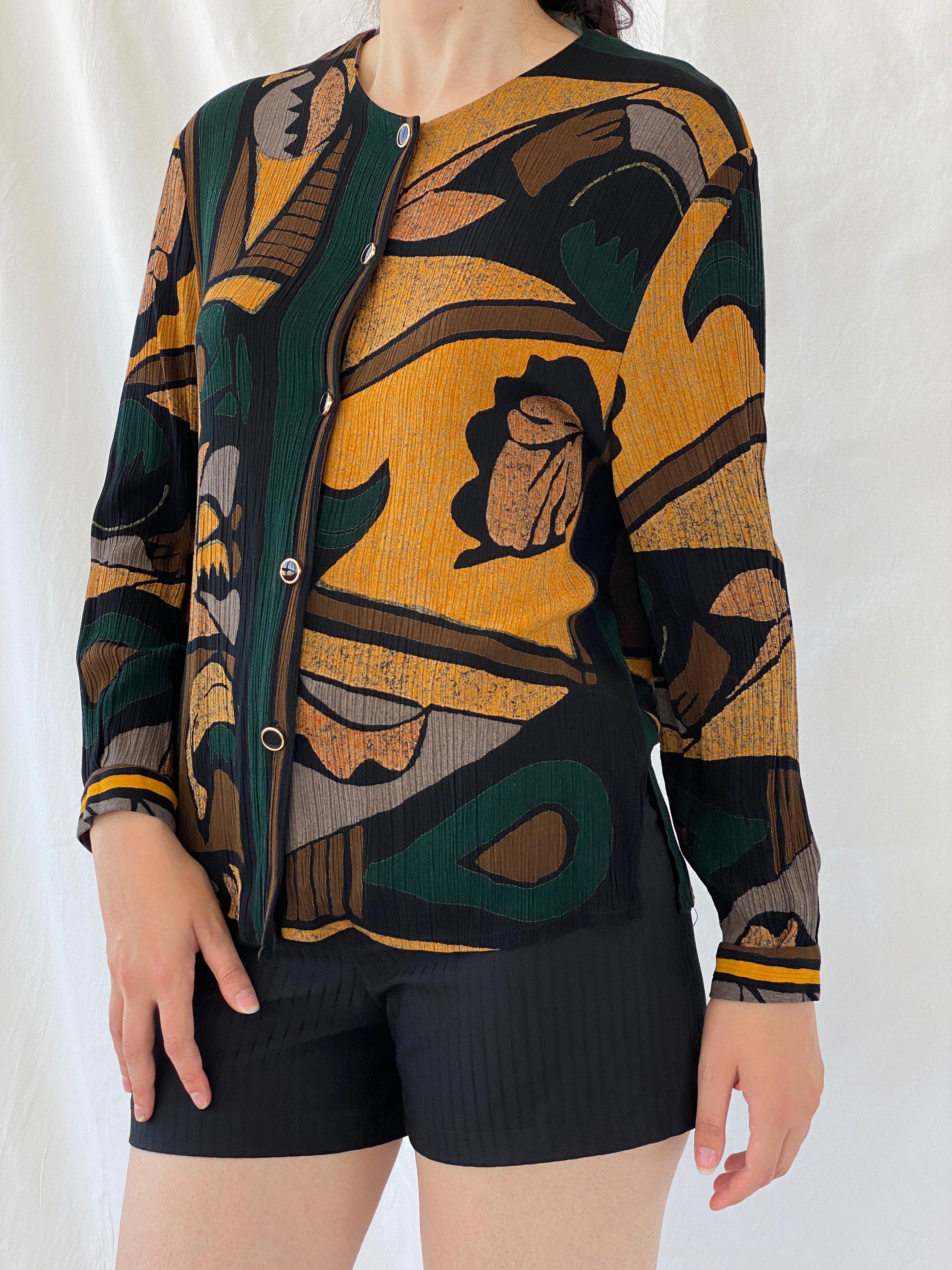 Vintage Your Sixth Sense Abstract Print Full Sleeve Boho Retro Button Up Shirt - XL