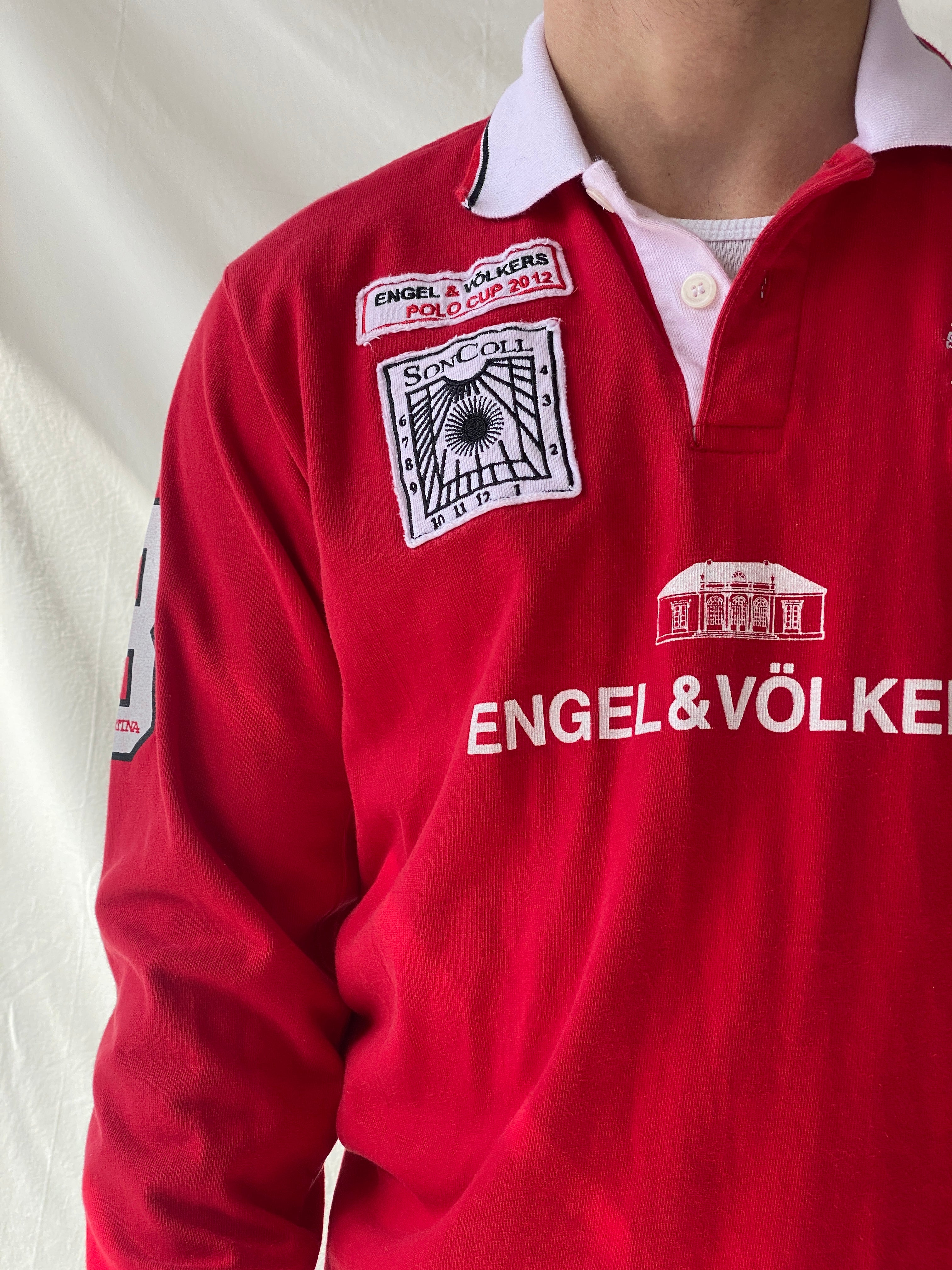 قميص بولو إنجل آند فولكرز 2012 بولو كاب أحمر بأكمام طويلة من القطن - مقاس متوسط