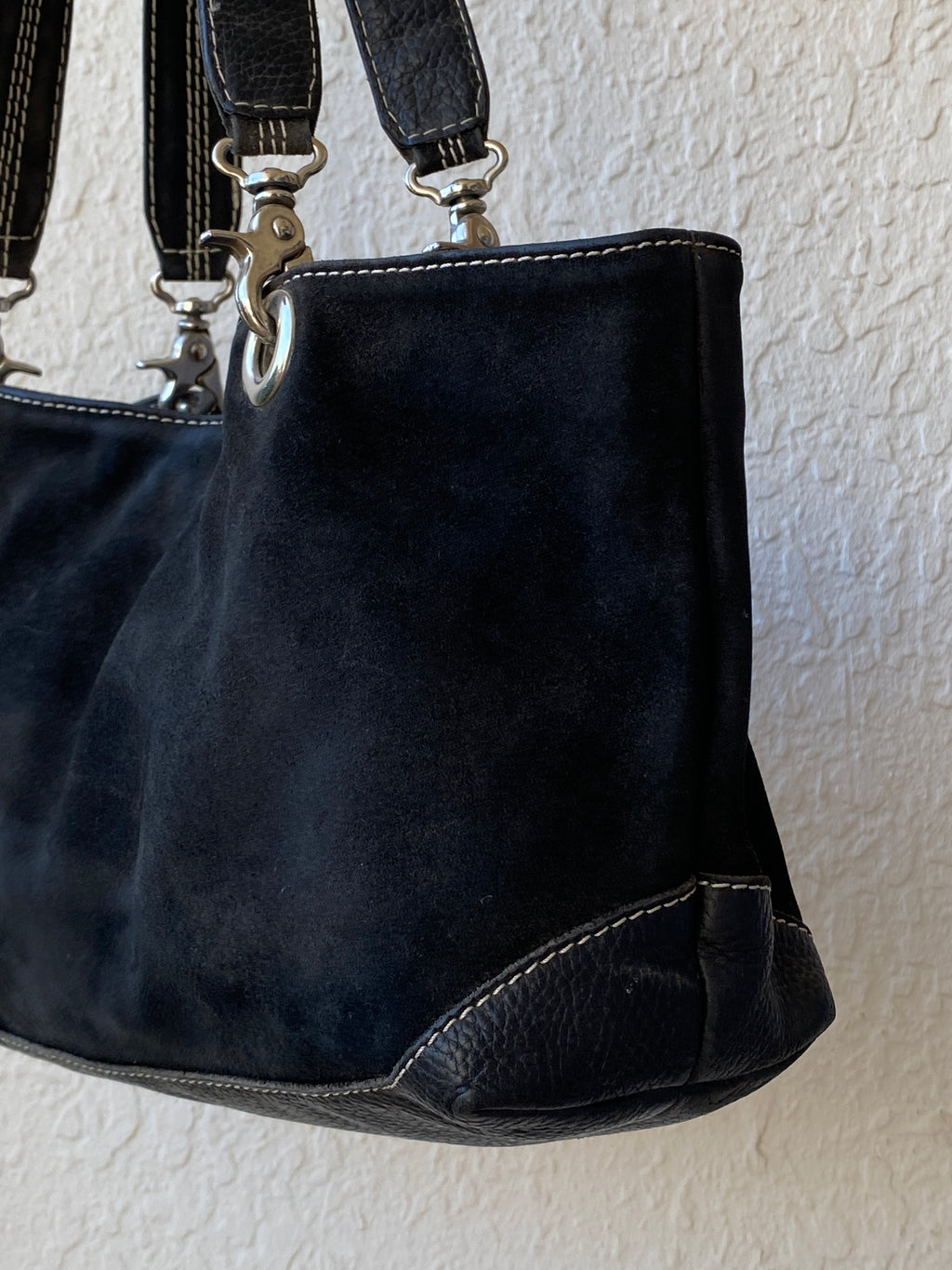 Vintage 90s J.Jill Black Genuine Suede Shoulder Bag with Leather Handles Classic Medium Purse