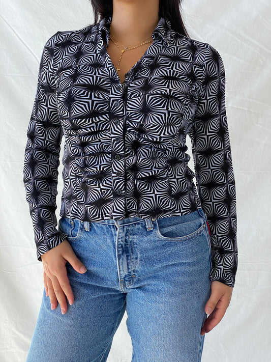 Vintage Y2K Button Up Psychedelic Print Full Sleeve Shirt - M