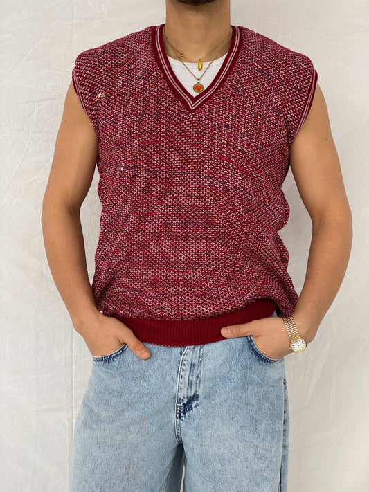 Beautiful Red Knitted Sweater Vest - Size M - Balagan Vintage Vest 90s, Abdullah, knitted vest, mens vest, vest, wool vest