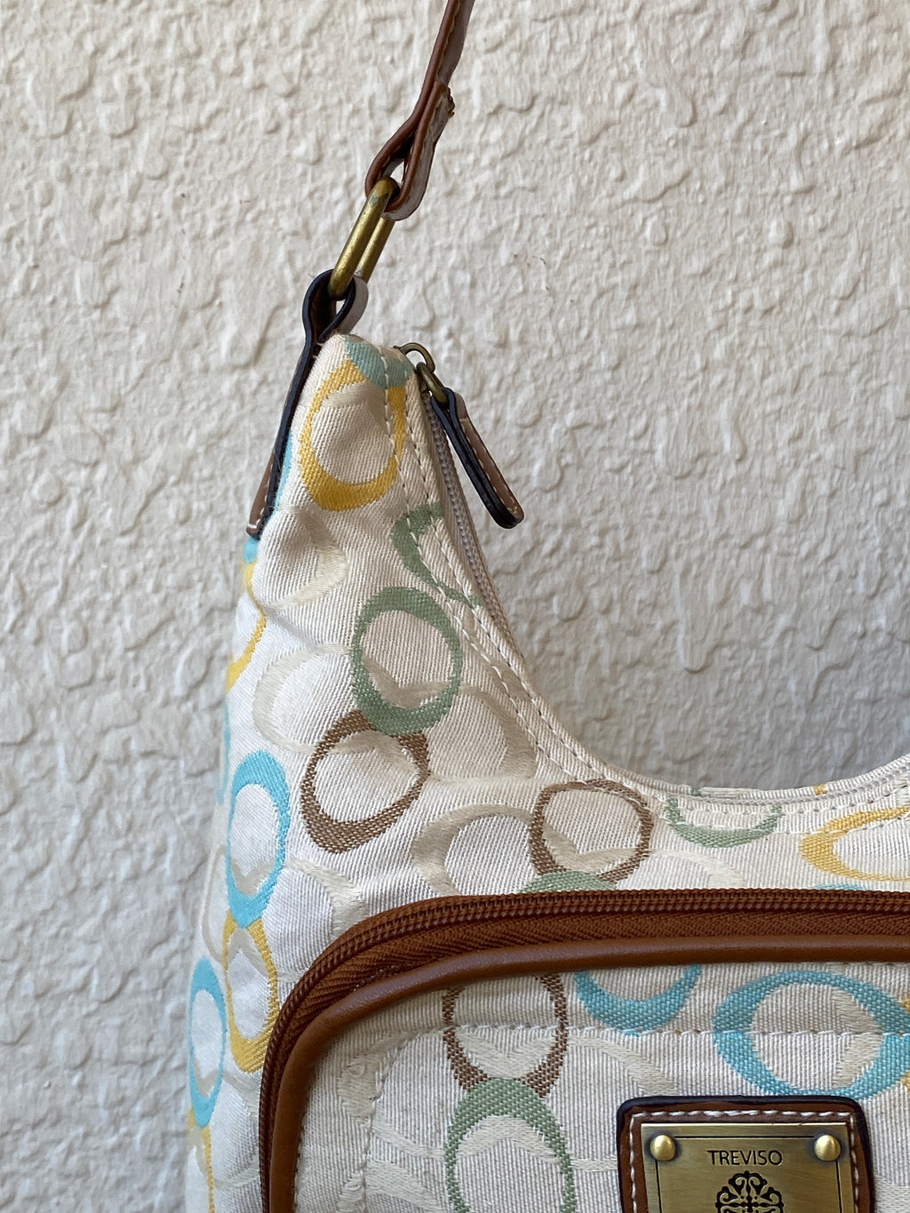 Cutest Treviso Tan Monogram Small Brown Strap Women’s Shoulder Bag