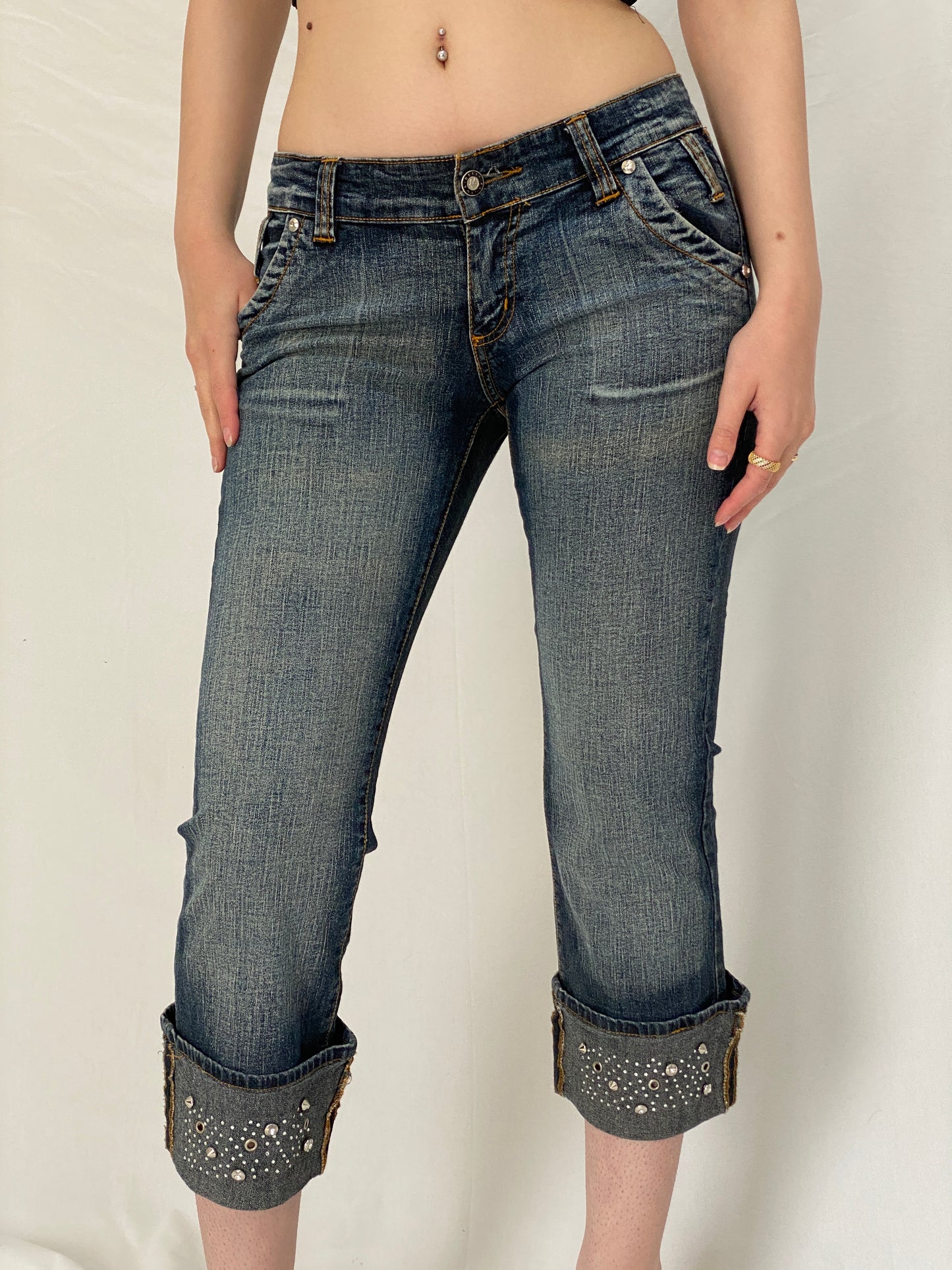 Vintage Y2K D&G Dolce & Gabbana Low Rise Studded Capri Cropped Jeans - 38EUR