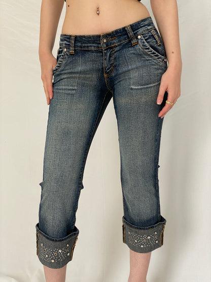 Vintage Y2K D&G Dolce & Gabbana Low Rise Studded Capri Cropped Jeans - 38EUR