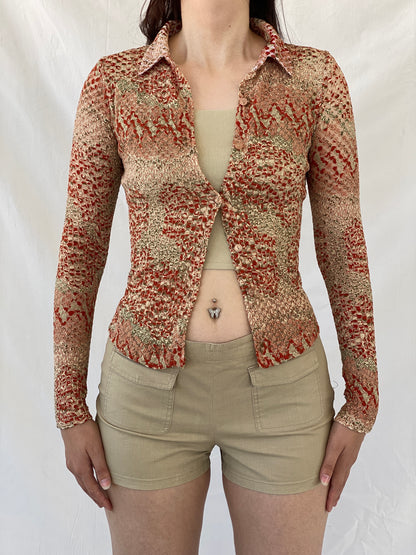 Vintage Y2K Click . Click USA Orange Full Sleeve Button Up Shirt - S