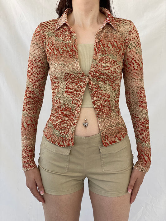 Vintage Y2K Click . Click USA Orange Full Sleeve Button Up Shirt - S