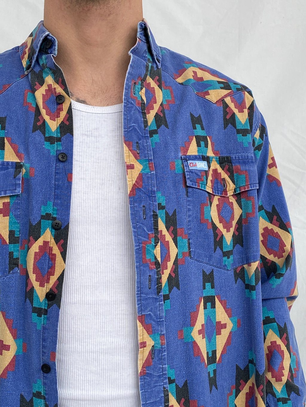 Vintage 90s Club Dance Men’s Western Print Long Sleeve Button Up Cotton Shirt - M