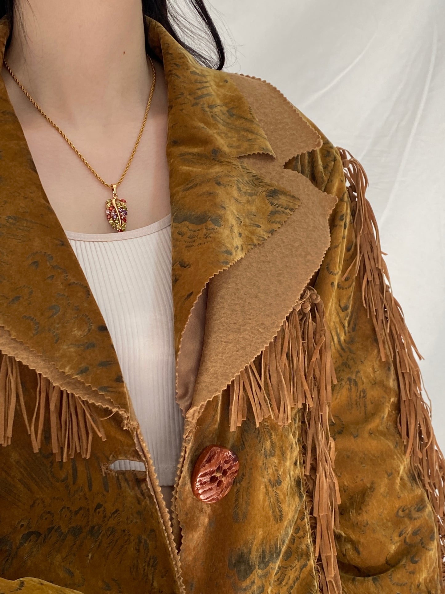 Vintage Dance Girl Fashion Western Fringe Faux Suede Jacket Boho Cowboy Statement Coat - XL