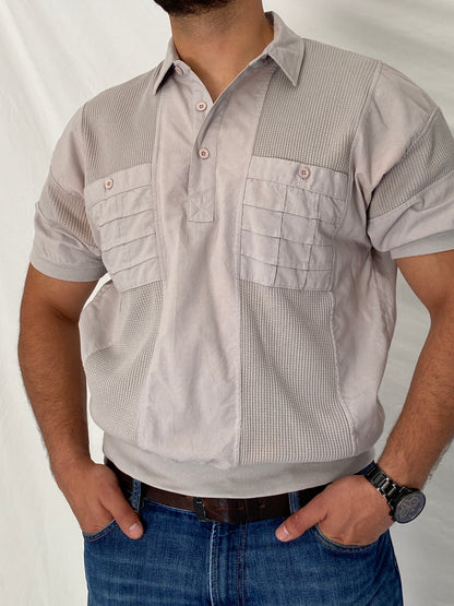 Vintage 90s Alexxus Exclusive Gray Textured Panel Polo Shirt – L