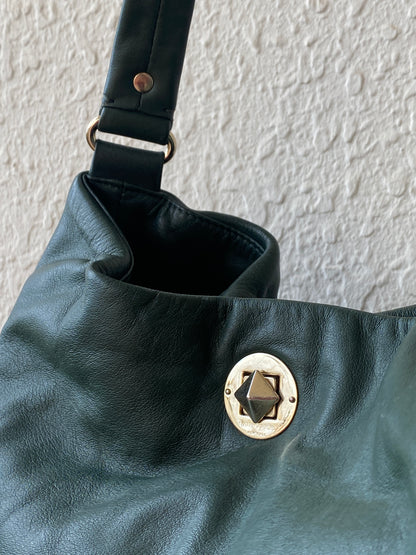 Vintage Kate Spade Forest Green Leather Shoulder Bag Slouchy Hobo Purse