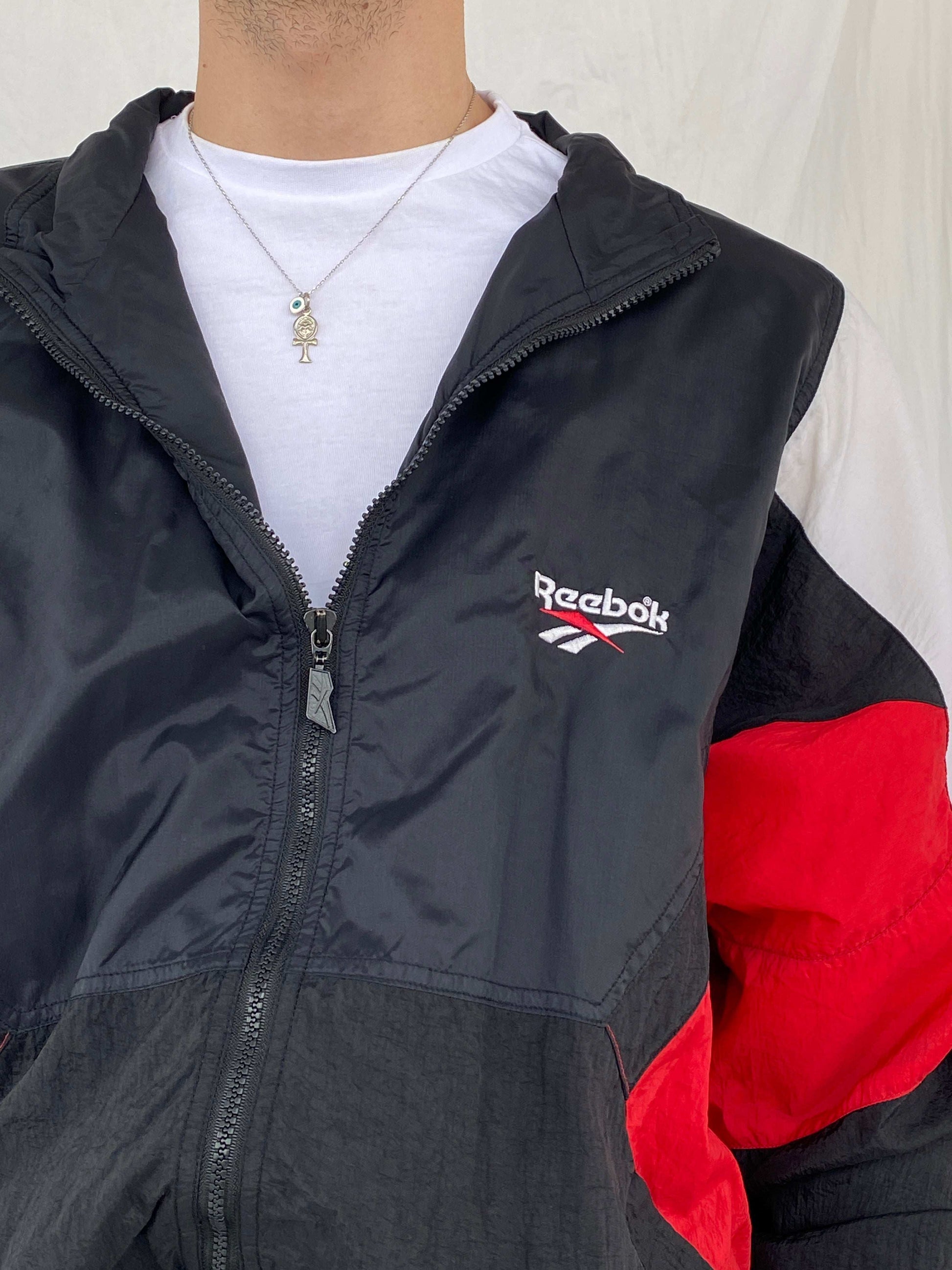 Vintage 90s Reebok Black and Red Windbreaker Jacket - Balagan Vintage Windbreaker Jacket 90s, Awsam, NEW IN, vintage windbreaker, windbreaker, windbreaker jacket