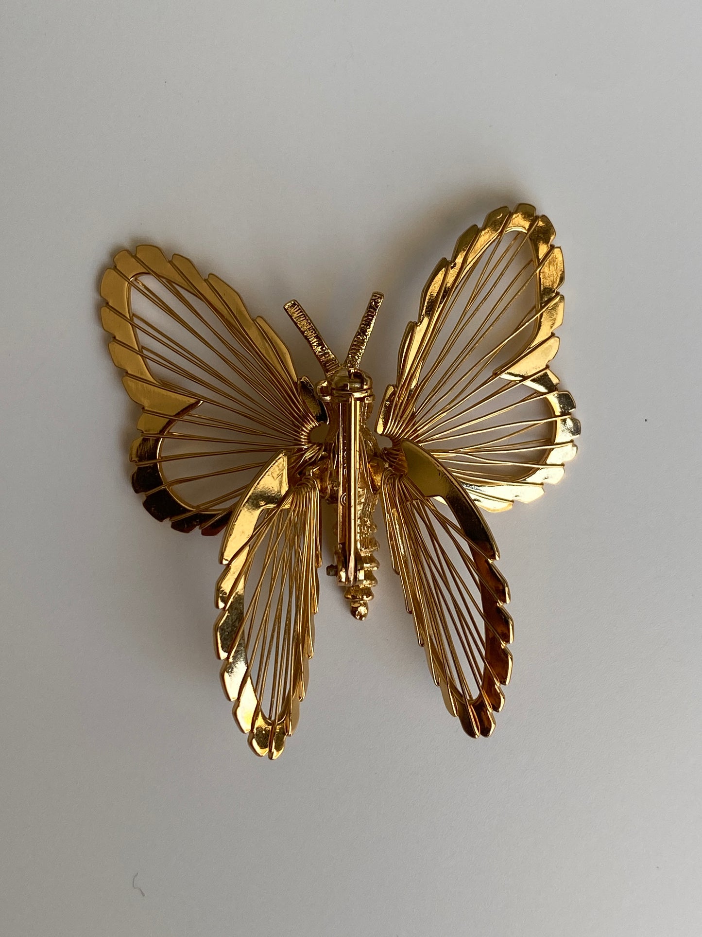 Vintage Monet Gold Tone Openwork Wire Butterfly Brooch Sculptural Pin