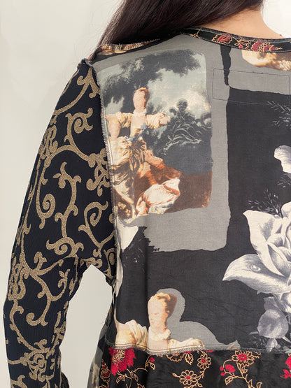 Vintage Nothing Matches Black Mixed Print Patchwork Cardigan – M