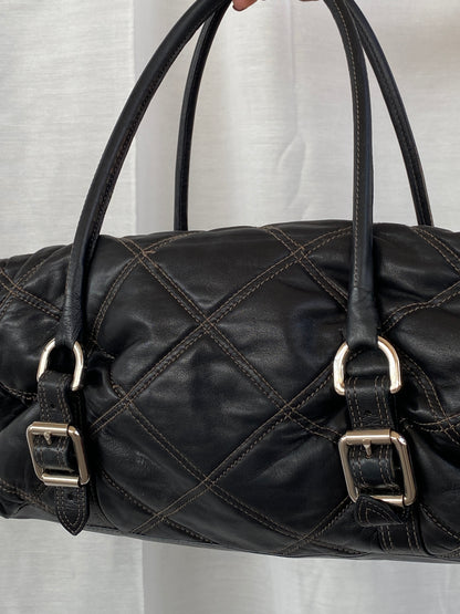 Luella Black Quilted Leather Bag with Keychain and Studs