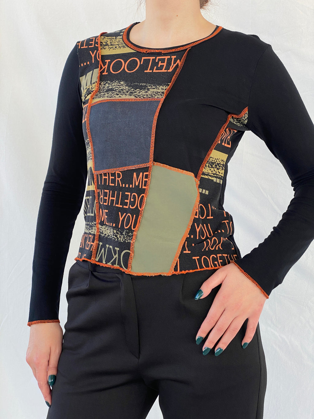 Vintage 90s La Mode Est A Vous Paris Women’s Long Sleeve Graphic Black Top - M