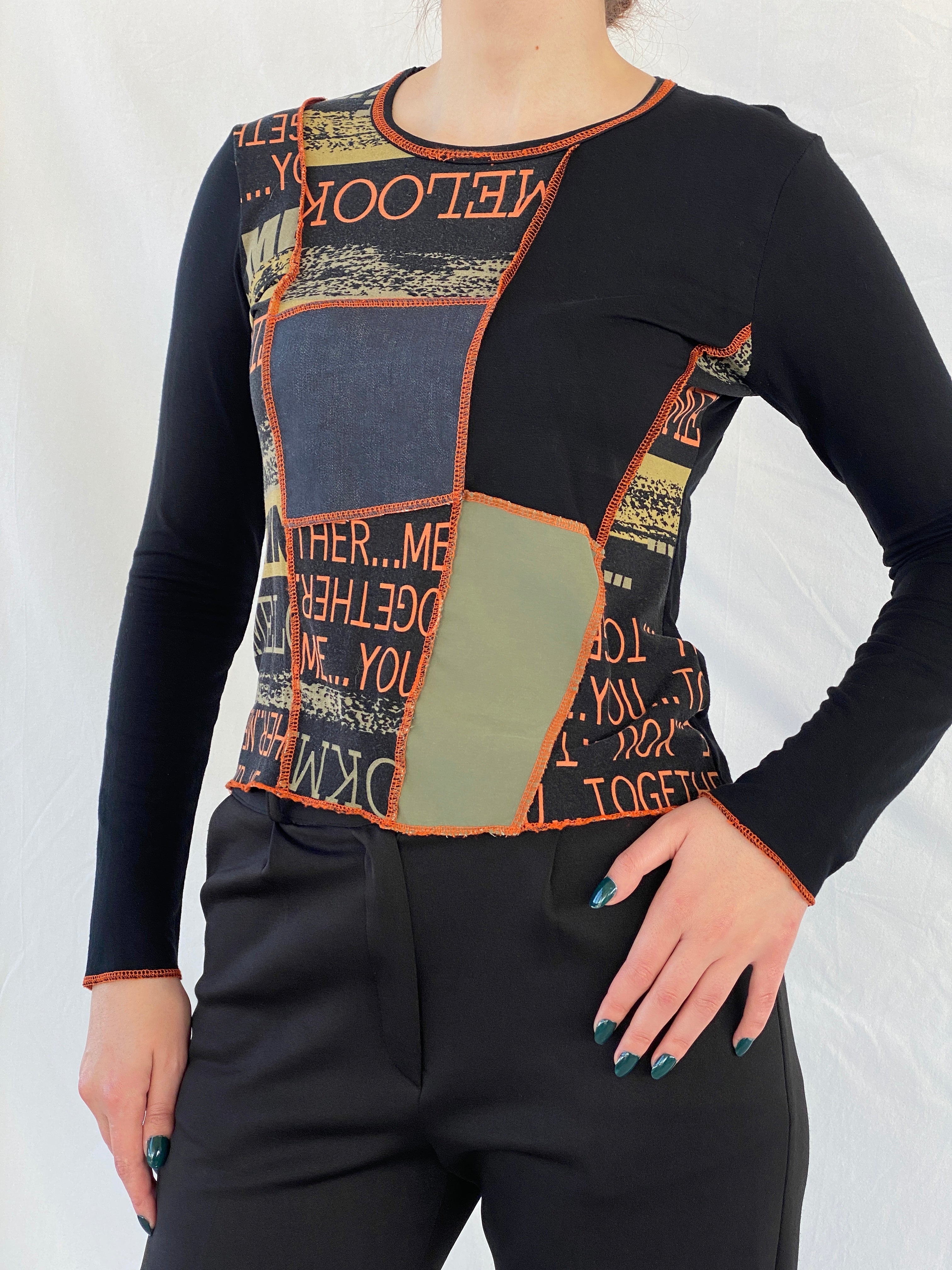 Vintage 90s La Mode Est A Vous Paris Women’s Long Sleeve Graphic Black Top - M