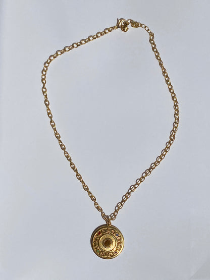 Vintage Gold Tone Rhinestone Medallion Pendant Necklace