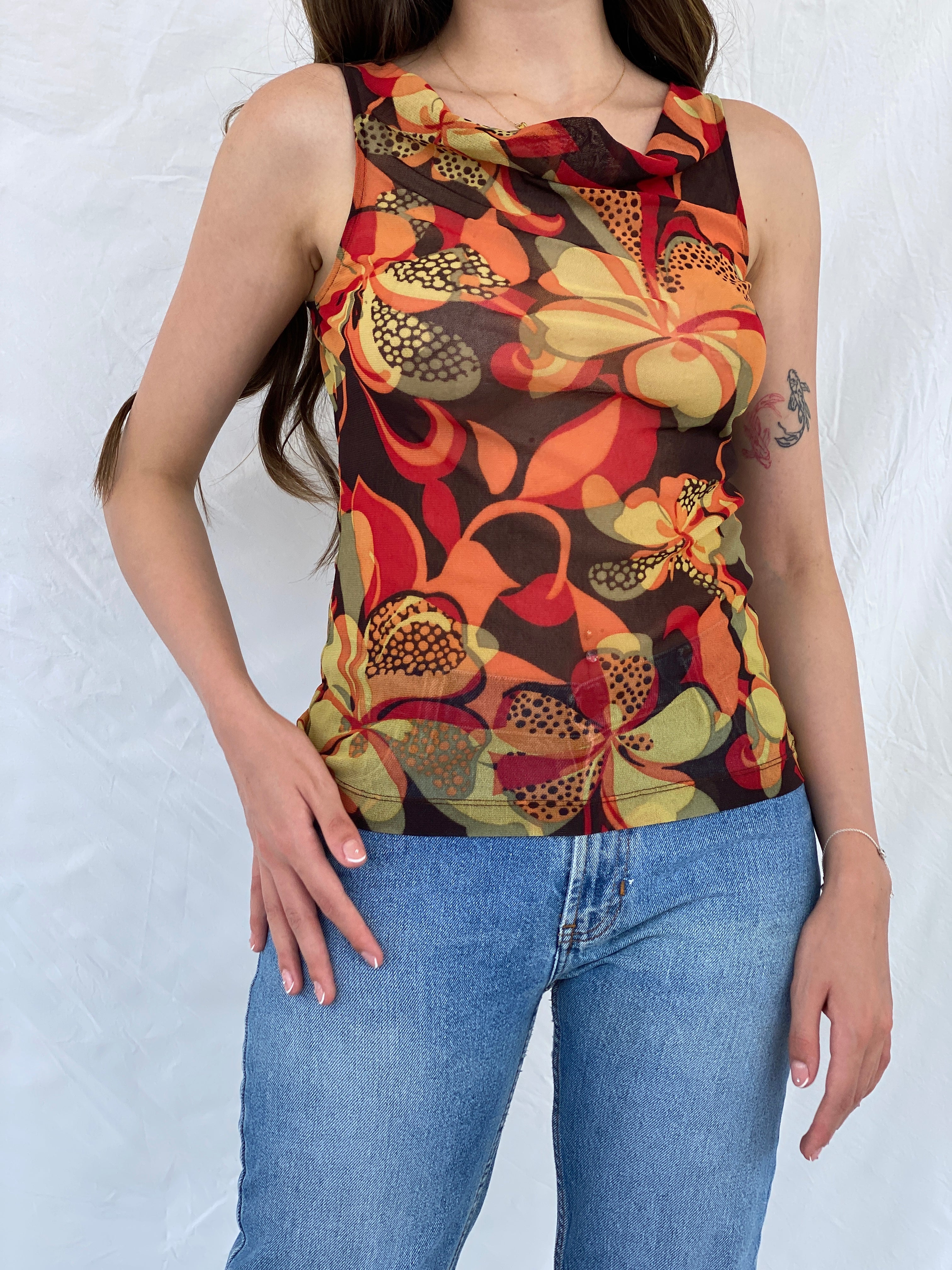 Vintage Y2K Mexx Floral Mesh Top - S