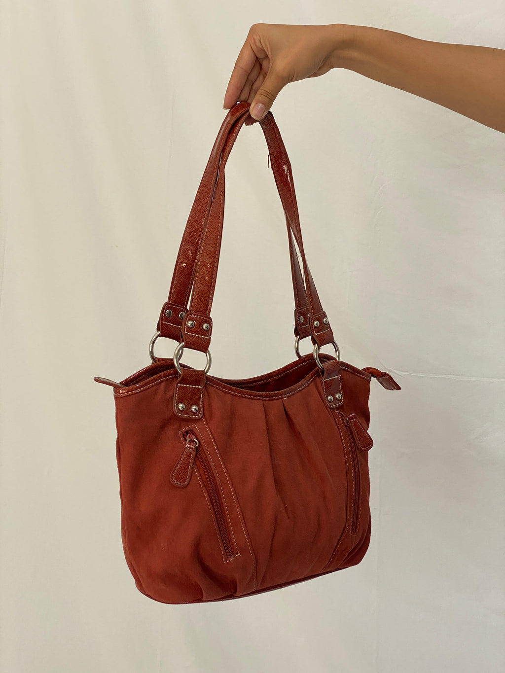 Vintage Alfred Dunner Faux Suede Shoulder Bag Tote with Double Ring Handles