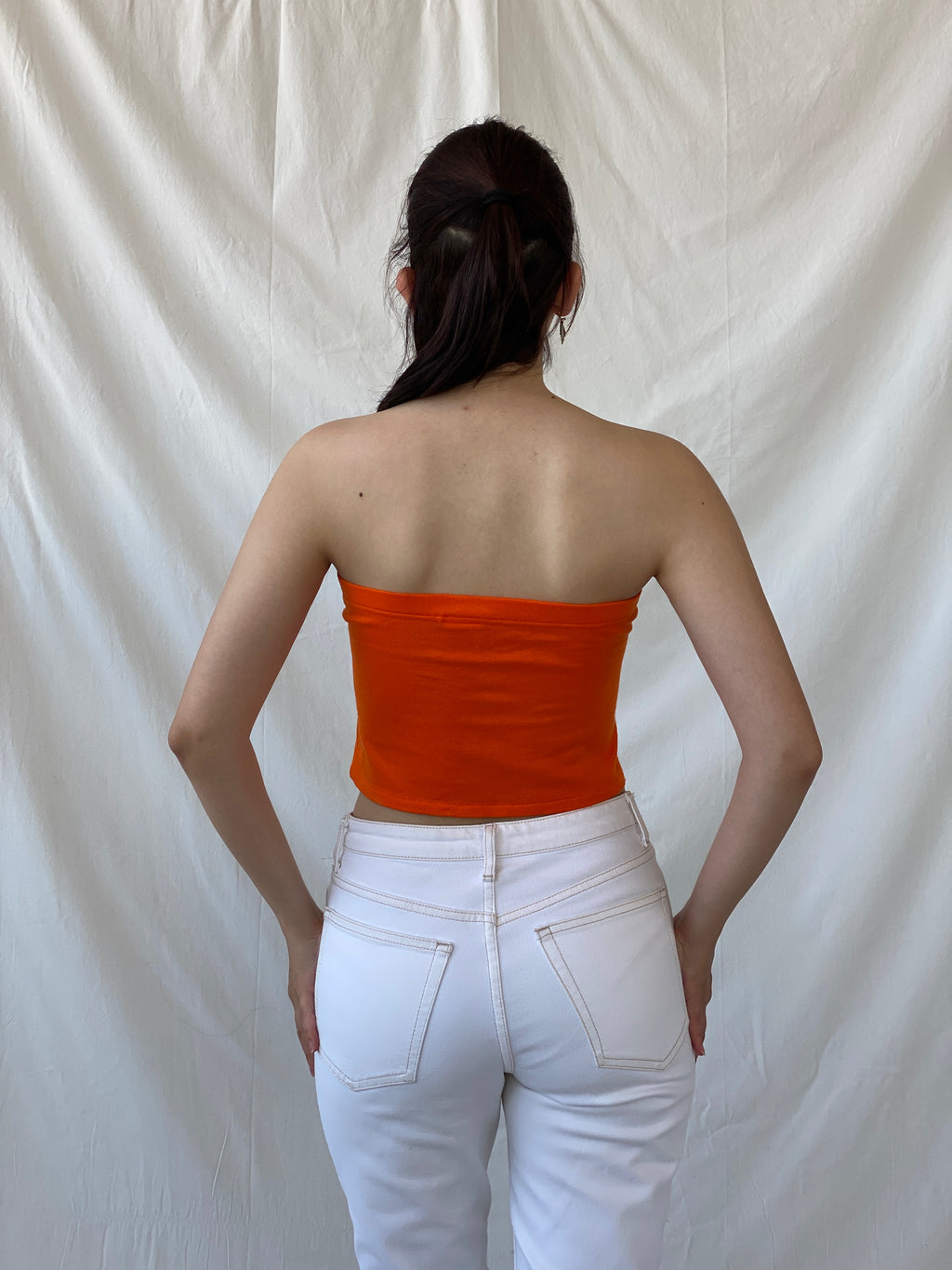 Y2K SAND N SUN Graphic Orange Surf Contest Bandeau Tube Top - M