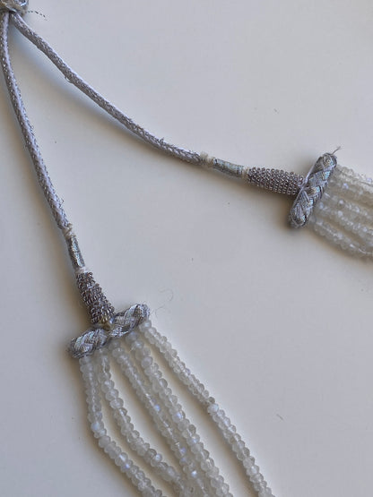 Vintage Y2K White Iridescent Multi-Strand Beaded Tassel Necklace