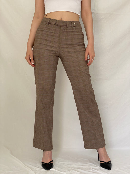 Vintage Y2K Requirements Brown Glen Plaid Straight-Leg Tailored Trousers - S