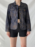 Vintage Bamboo Traders Petite Metallic Denim Snake Print Women’s Buttoned Blazer Jacket - L