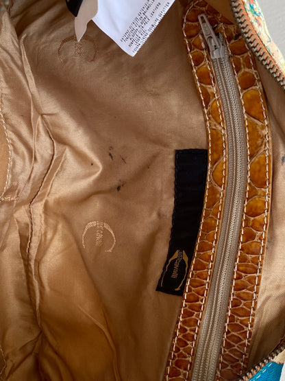 Statement Y2K Just Cavalli Graphic Print Canvas & Leather Shoulder Bag