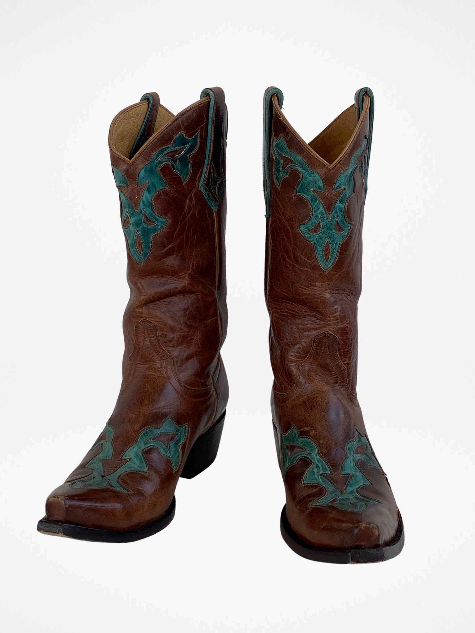 Vintage Yippee ki Yay Old Gringo Turquoise & Brown Genuine Leather Cowboy Boots - 39EUR