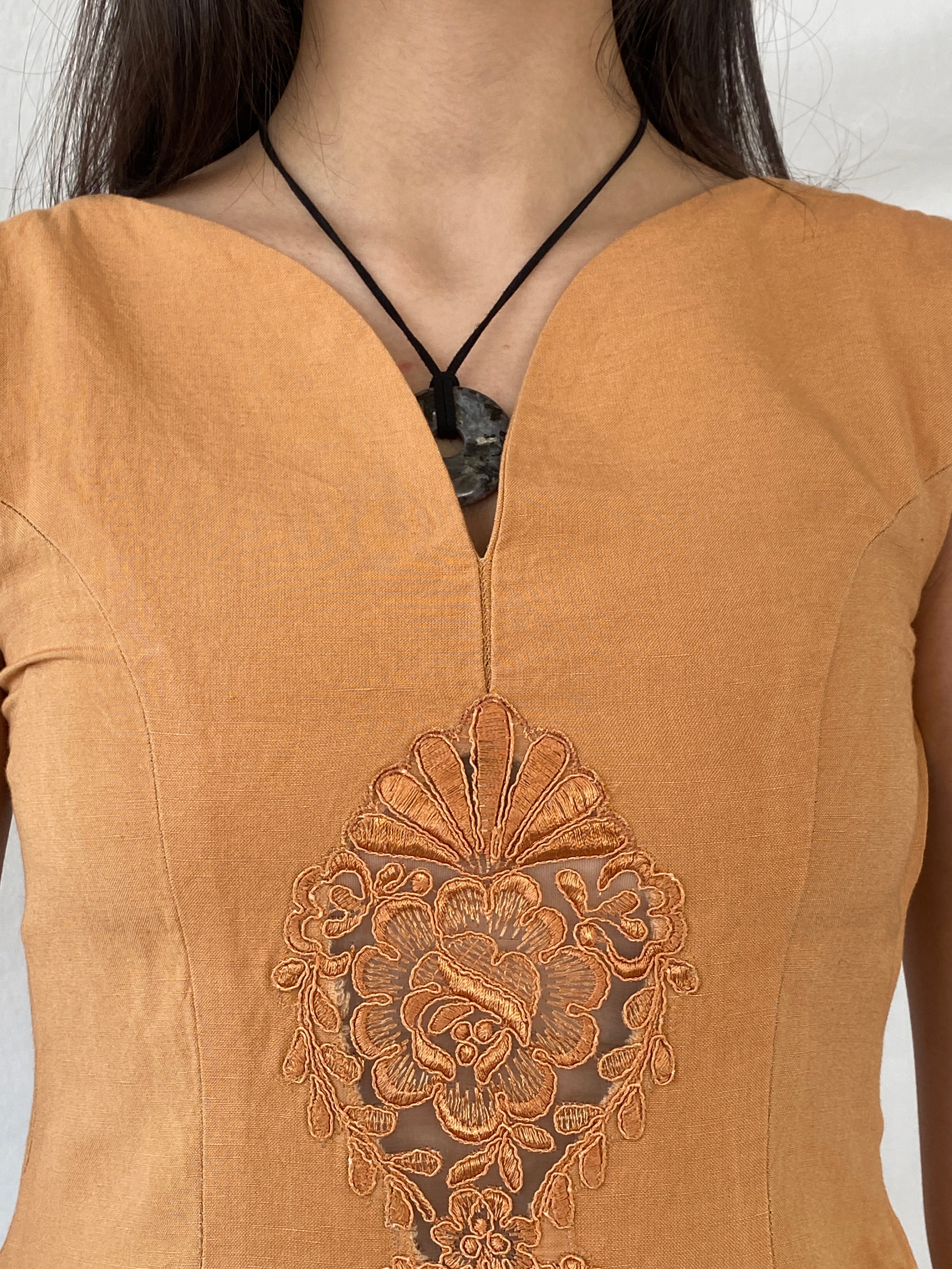 Vintage VICTORIO & LUCCHINO Orange Linen Sleeveless Top - XS