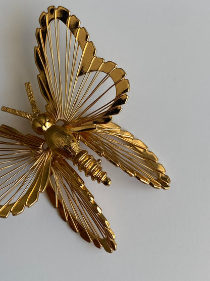 Vintage Monet Gold Tone Openwork Wire Butterfly Brooch Sculptural Pin